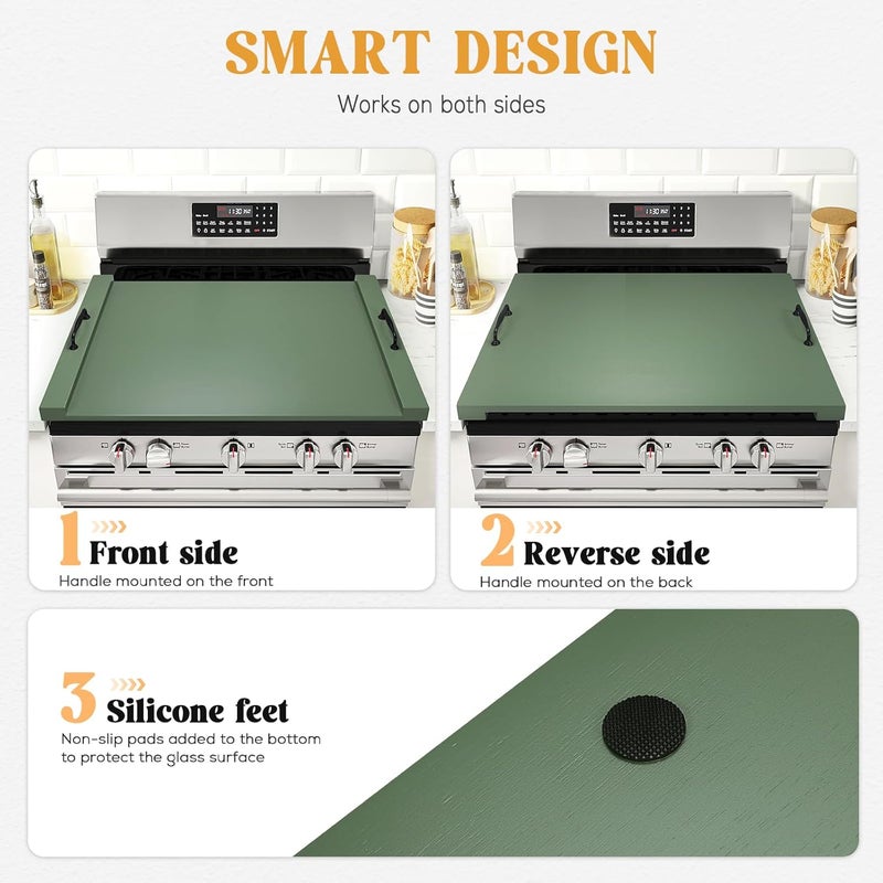 Gashell Noodle Board Stove Cover with Handles, Multiple Stove Top Cover Board for Electric/Gas Stove Top(Forest Green) - Image 3